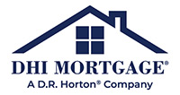 DHI Mortgage, A D.R Horton Company blue logo, image of house and text