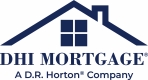 DHI Mortgage, A D.R Horton Company blue logo, image of house and text
